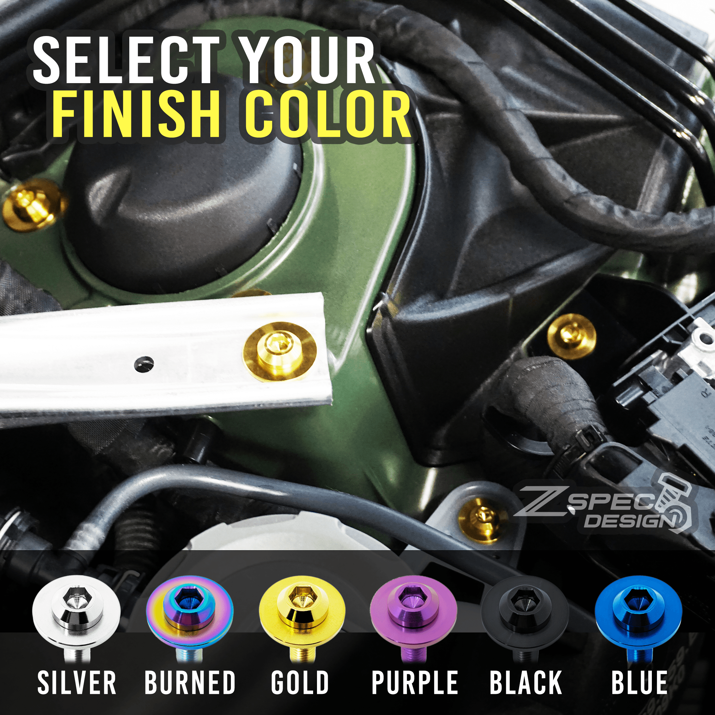 ZSPEC VQ37VHR Front-Engine Dress Up Fastener Kit, 370z / G37, Titanium
Grade-5 Titanium (40-45% weight-savings, non-corrosive) Material
Engines: VQ37VHR