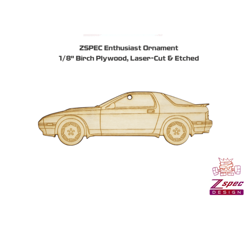 ZSPEC Laser-Engraved Wood Ornament, Style: Mazda RX7 , Birch - ZSPEC Design LLC - Holiday Ornaments - FC2, holiday, Mazda, ornament, RX7 - zspecdesign.com