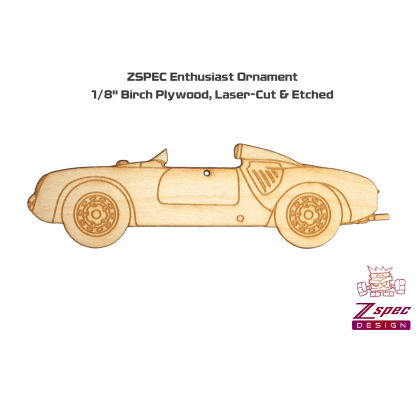 ZSPEC Laser-Engraved Birch Ornament, Style: Porsche 550 Speedster, ~5-inch Wide - ZSPEC Design LLC - Holiday Ornaments - 550, body, holiday, lifestyle, ornament, porsche, speedster - zspecdesign.com