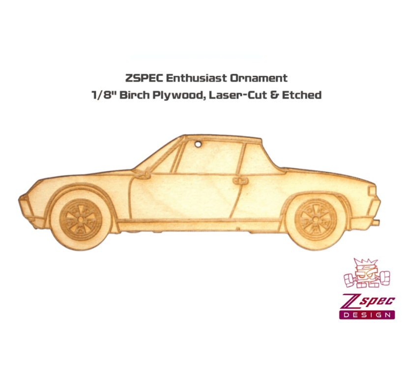 ZSPEC Laser-Engraved Birch Ornament, Style: Porsche 914, ~5-inch Wide - ZSPEC Design LLC - Holiday Ornaments - 914, body, holiday, lifestyle, ornament, porsche - zspecdesign.com