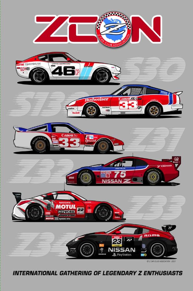 "Z Race Cars" Poster produced for ZCON 2021 Colorado Springs Event, 24" x 36" Size - ZSPEC Design LLC - Posters, Prints, & Visual Artwork - lifestyle, poster, Z - zspecdesign.com