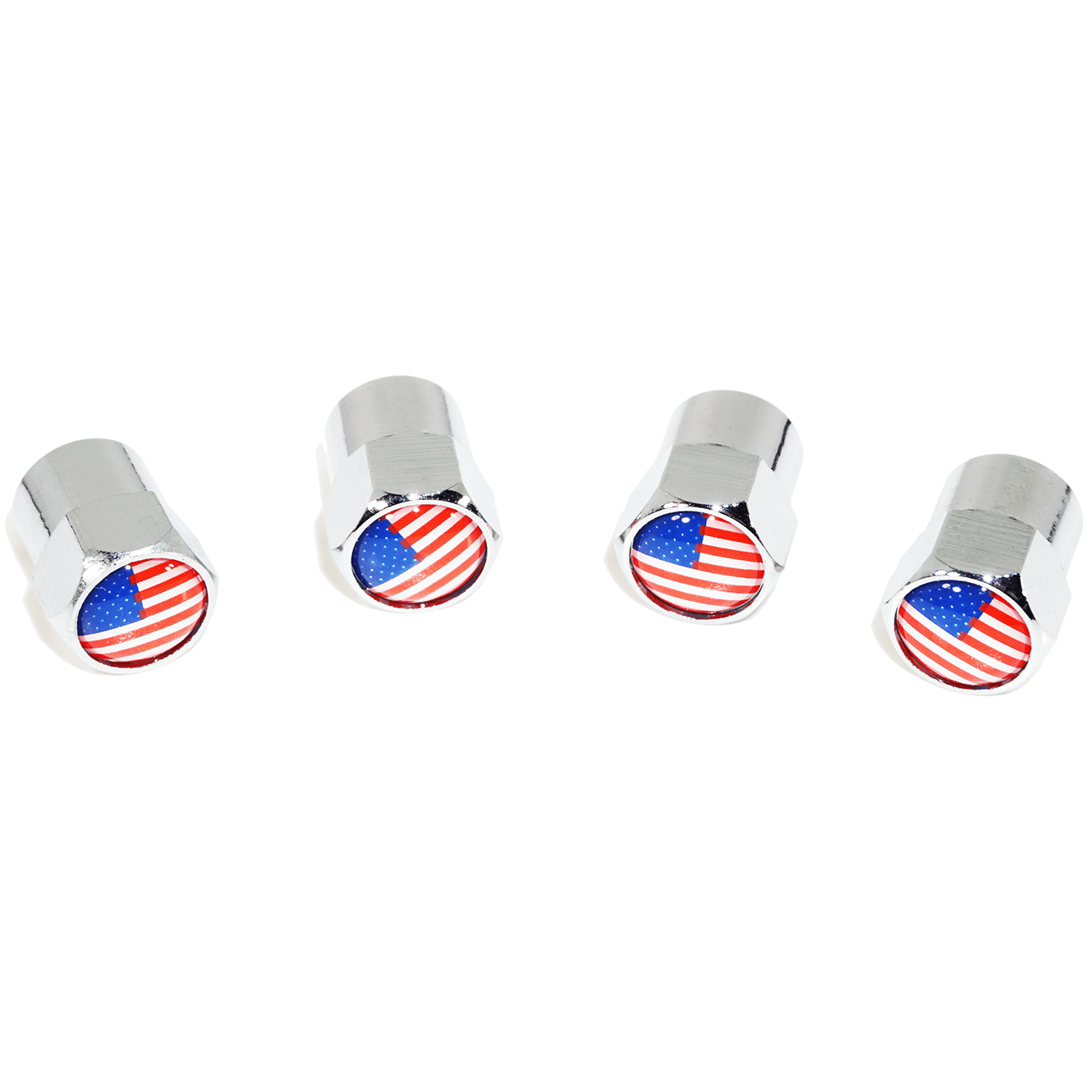 Chrome Valve Stem Tire Caps, Style: United States (USA) Stars & Stripes Flag - ZSPEC Design LLC - Hardware Fasteners - buick, cap, chevrolet, chevy, chrysler, dodge, dodge viper, ford, fordgt, tire, usa - zspecdesign.com