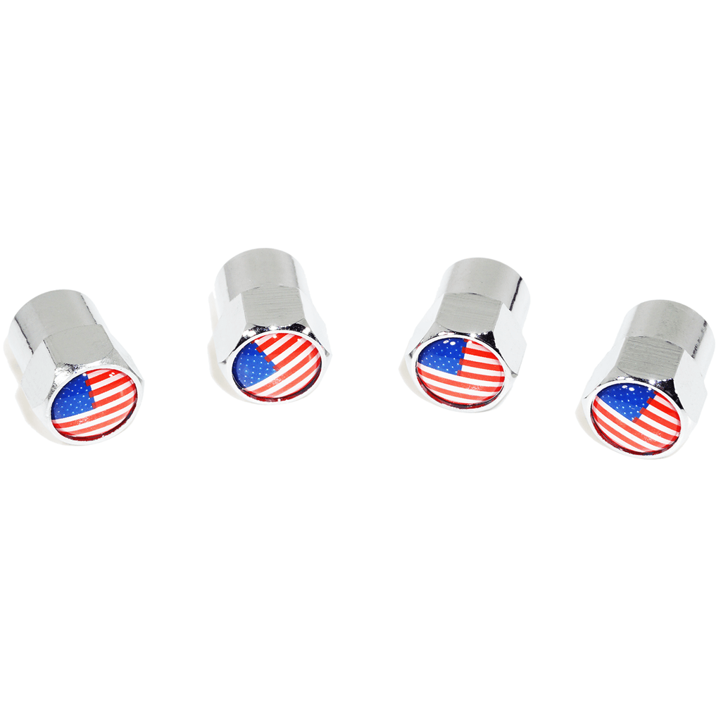Chrome Valve Stem Tire Caps, United States USA Stars & Stripes Flag