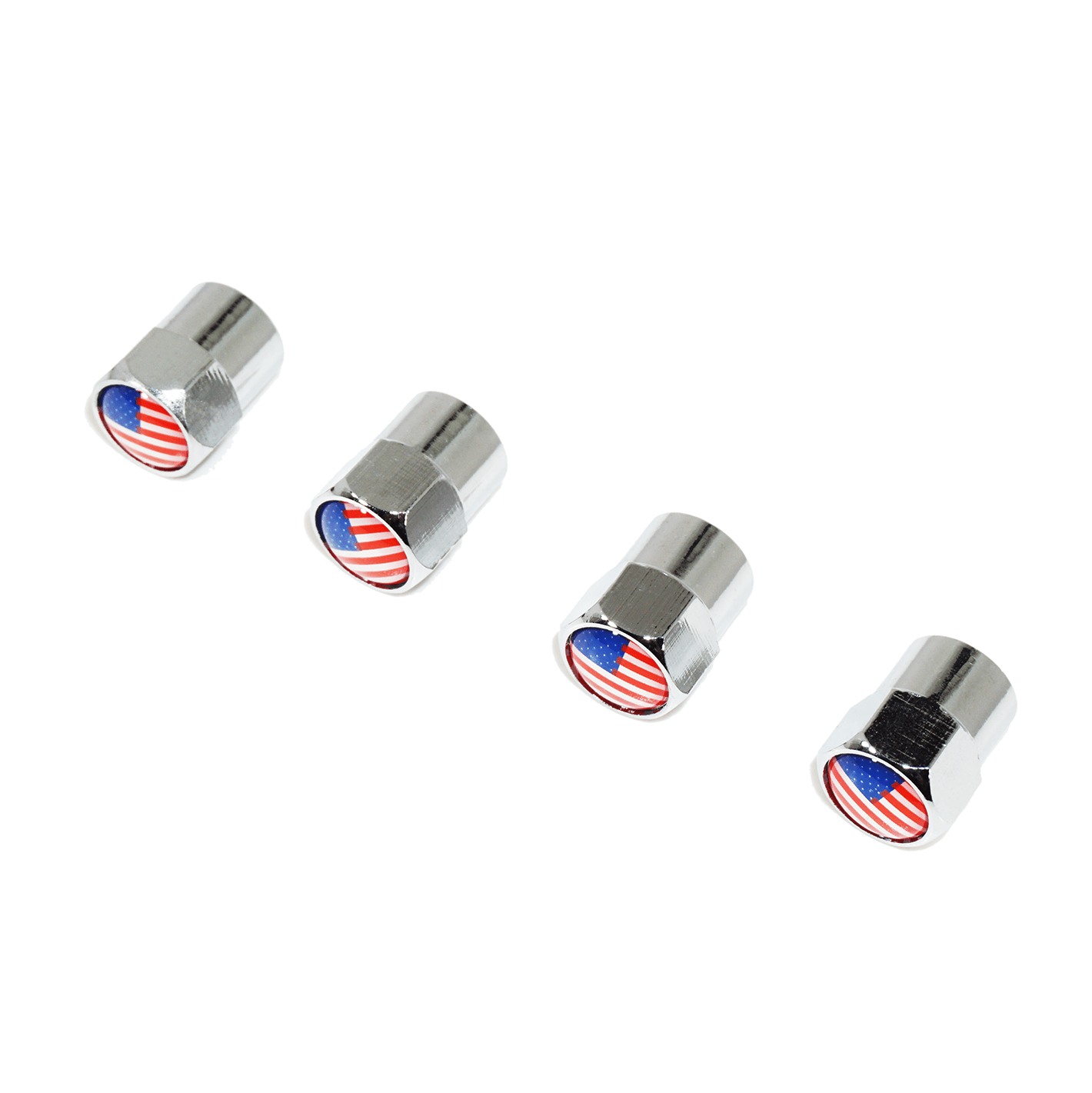 Chrome Valve Stem Tire Caps, Style: United States (USA) Stars & Stripes Flag - ZSPEC Design LLC - Hardware Fasteners - buick, cap, chevrolet, chevy, chrysler, dodge, dodge viper, ford, fordgt, tire, usa - zspecdesign.com