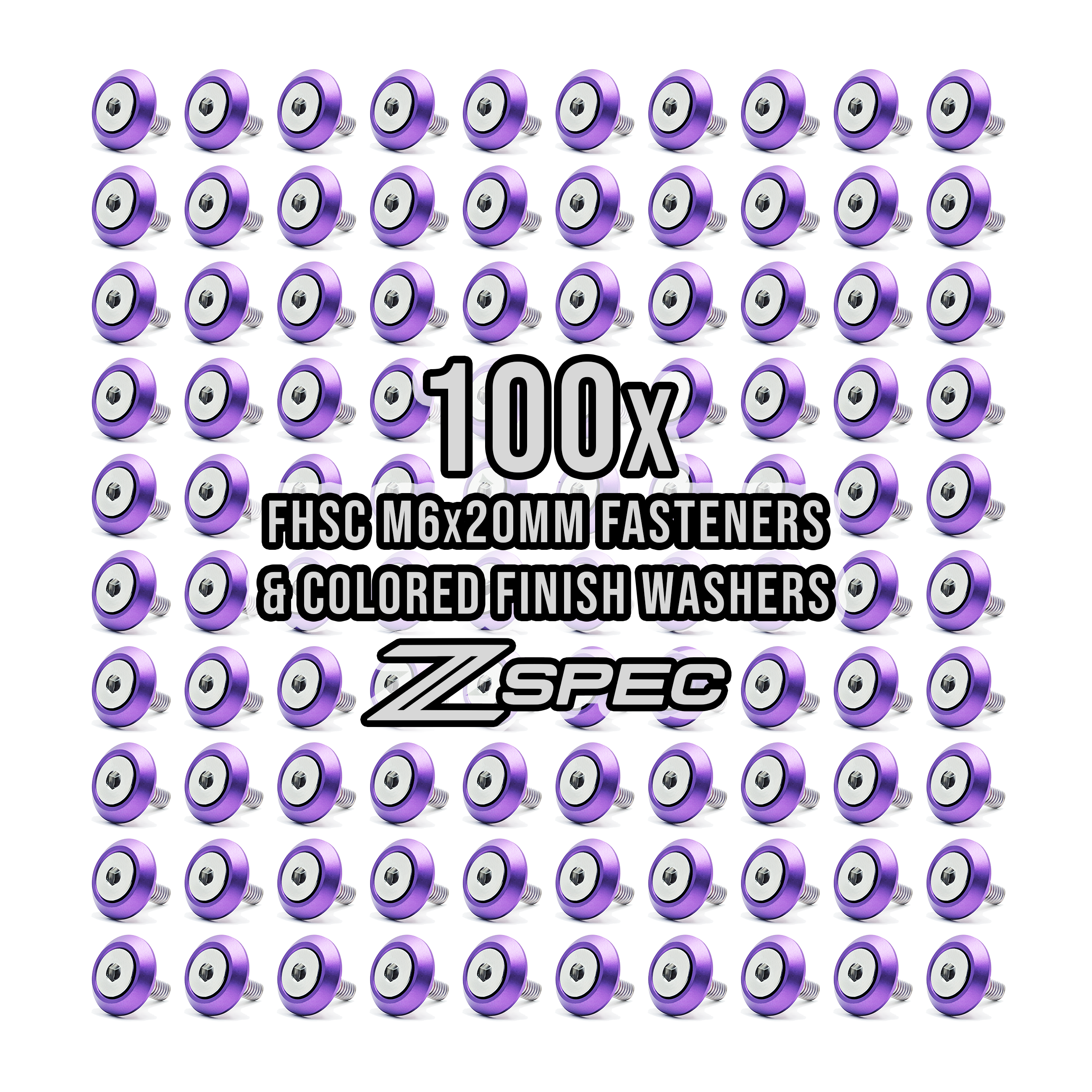100-Pack - M6x20 Stainless Fasteners with Billet Fender-Finish Washers - ZSPEC