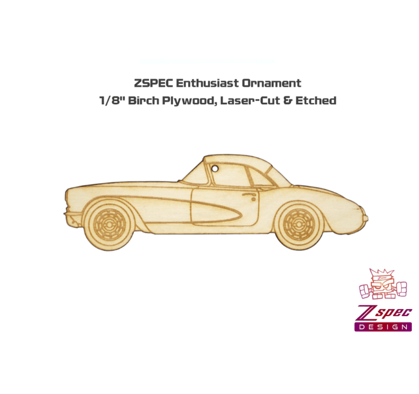 ZSPEC Laser-Engraved Wood Ornament, Style: Corvette C1, Birch - ZSPEC Design LLC - Holiday Ornaments - Corvette, holiday, nismo, Chevrolet, ornament, C1 - zspecdesign.com