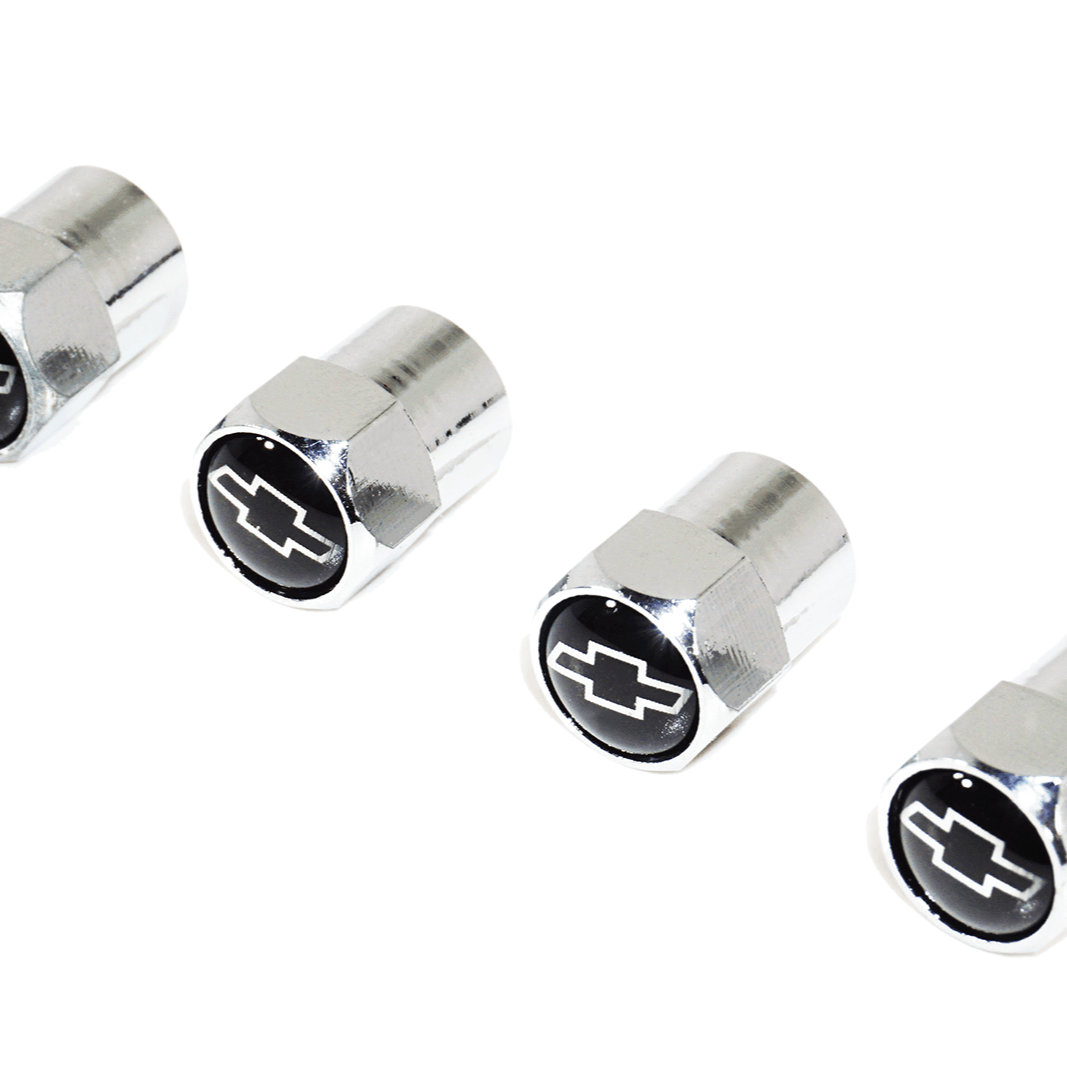 Chrome Valve Stem Tire Caps, Style: Chevy, Black & Chrome Bow-Tie - ZSPEC Design LLC - Hardware Fasteners - cap, Chevy, tire - zspecdesign.com
