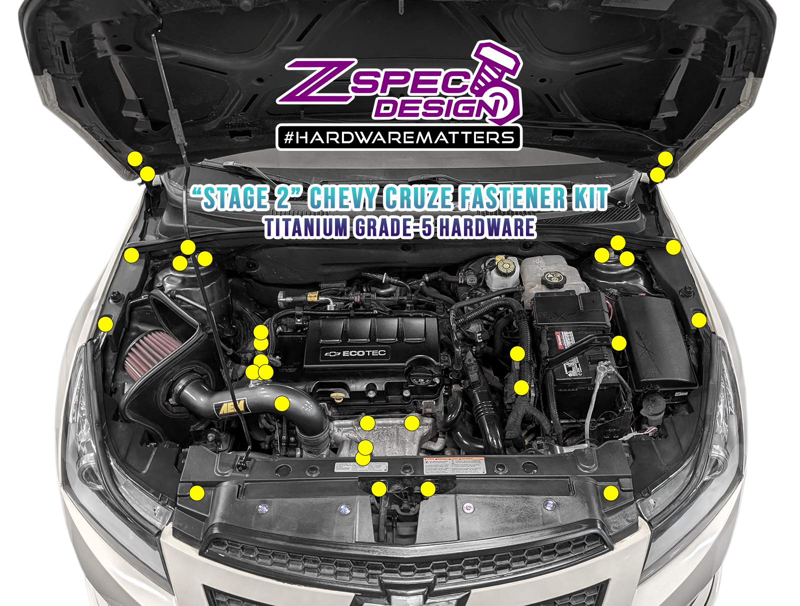 ZSPEC Stage-2 Dress Up Bolts® Fastener Kit for Chevy Cruze, Lightweight Grade-5 Titanium, Bagged & Labeled by Area by ZSPEC