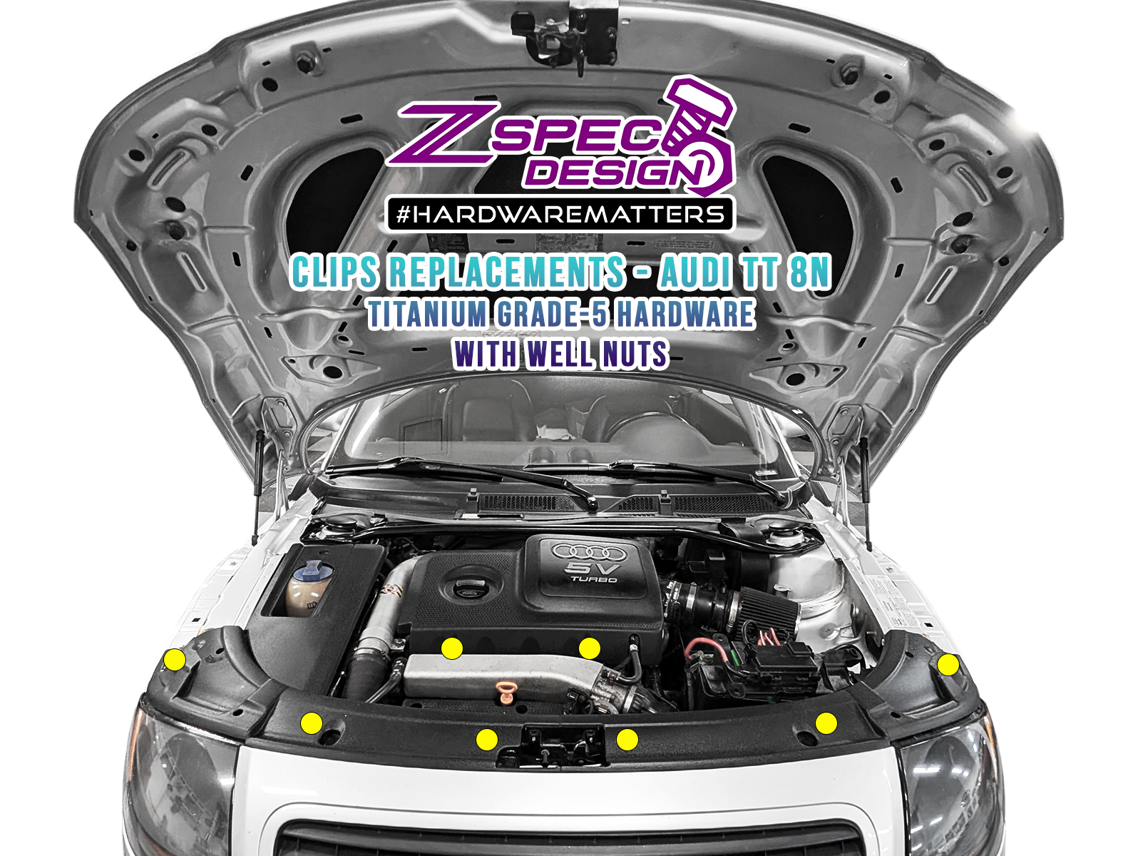 ZSPEC Titanium Clip Replacements Fastener Kit for Audi TT 1st-Gen 8N, Titanium