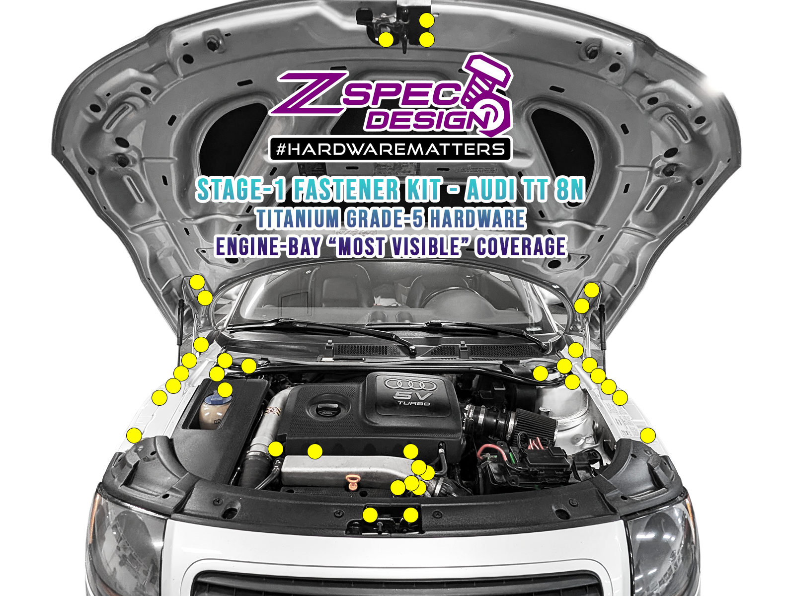 ZSPEC Stage-1 Dress Up Bolts® Fastener Kit for Audi TT 1st-Gen 8N, Titanium