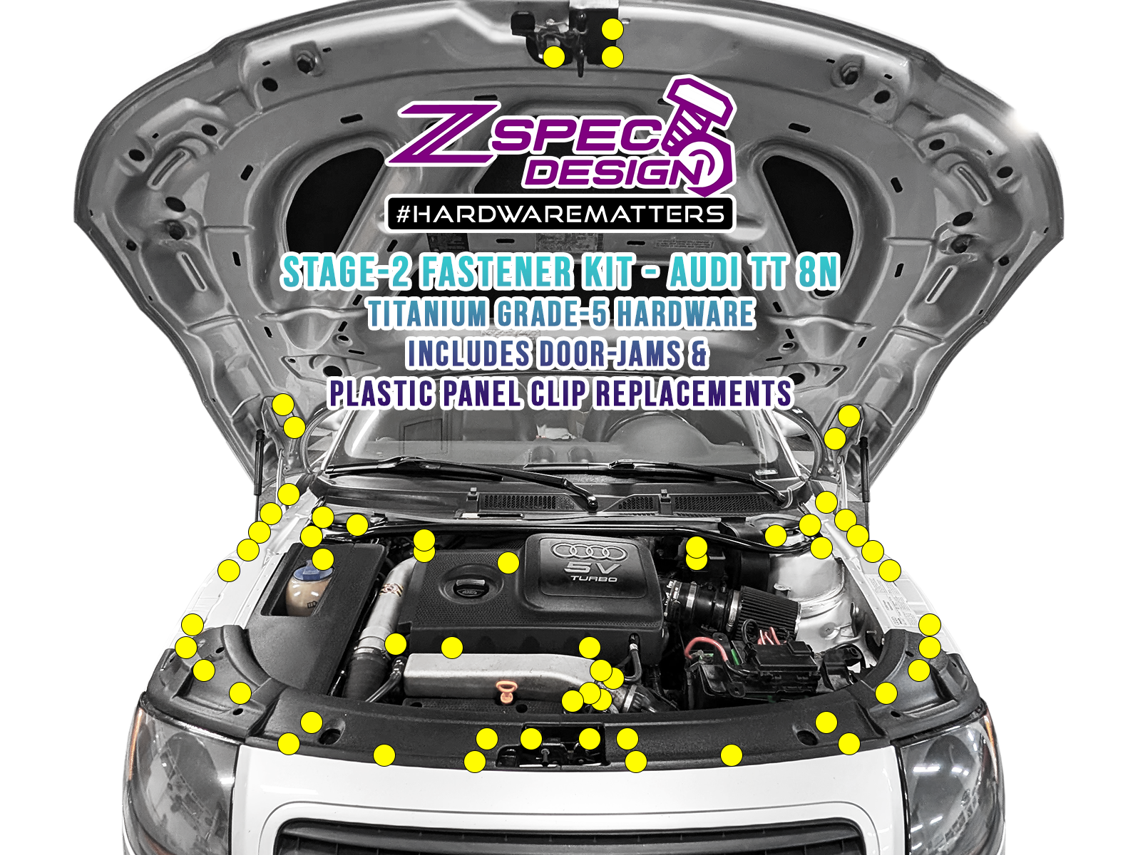 ZSPEC Stage-2 Dress Up Bolts® Fastener Kit for Audi TT 1st-Gen 8N, Titanium