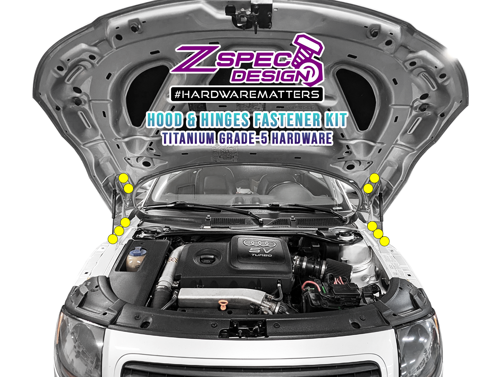 ZSPEC Hood & Hood-Hinges Hardware Kit for the Audi TT 1st-Gen 8N, Titanium