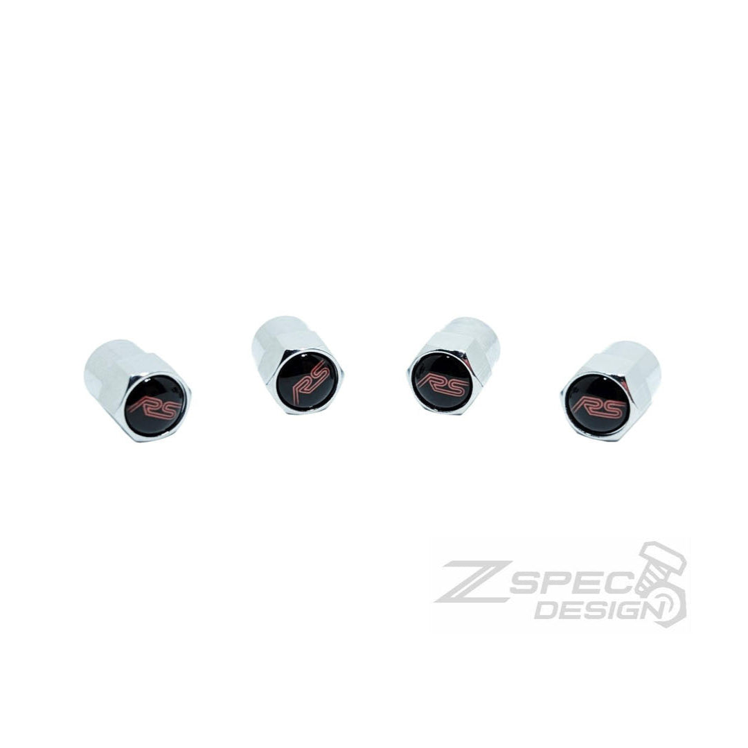 Chrome Valve Stem Tire Caps, "RS" style, for Focus, Fiesta others ZSPEC Design Dress Up Hardware Accessories Bolts Washers