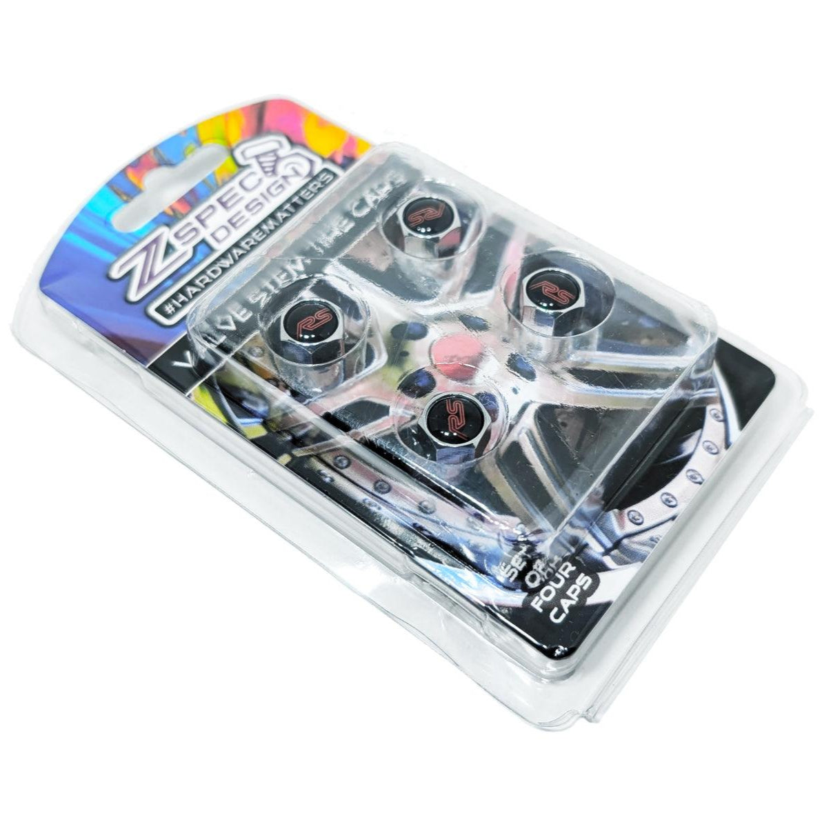Chrome Valve Stem Tire Caps, "RS" style, for Focus, Fiesta others ZSPEC Design Dress Up Hardware Accessories Bolts Washers
