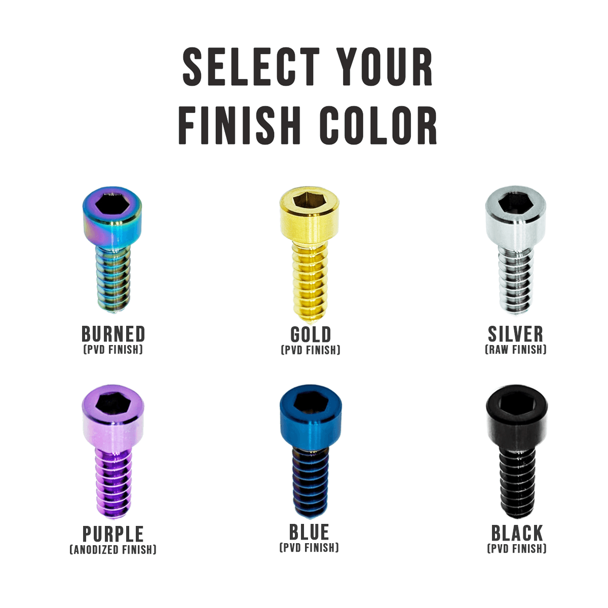 ZSPEC SHSC Coarse M6x20mm Dress-Up Bolt/Fastener, Titanium Grade-5, per Each
Durable Finishes:
Black Gold Burned Purple Silver Blue
ZSPEC Design LLC