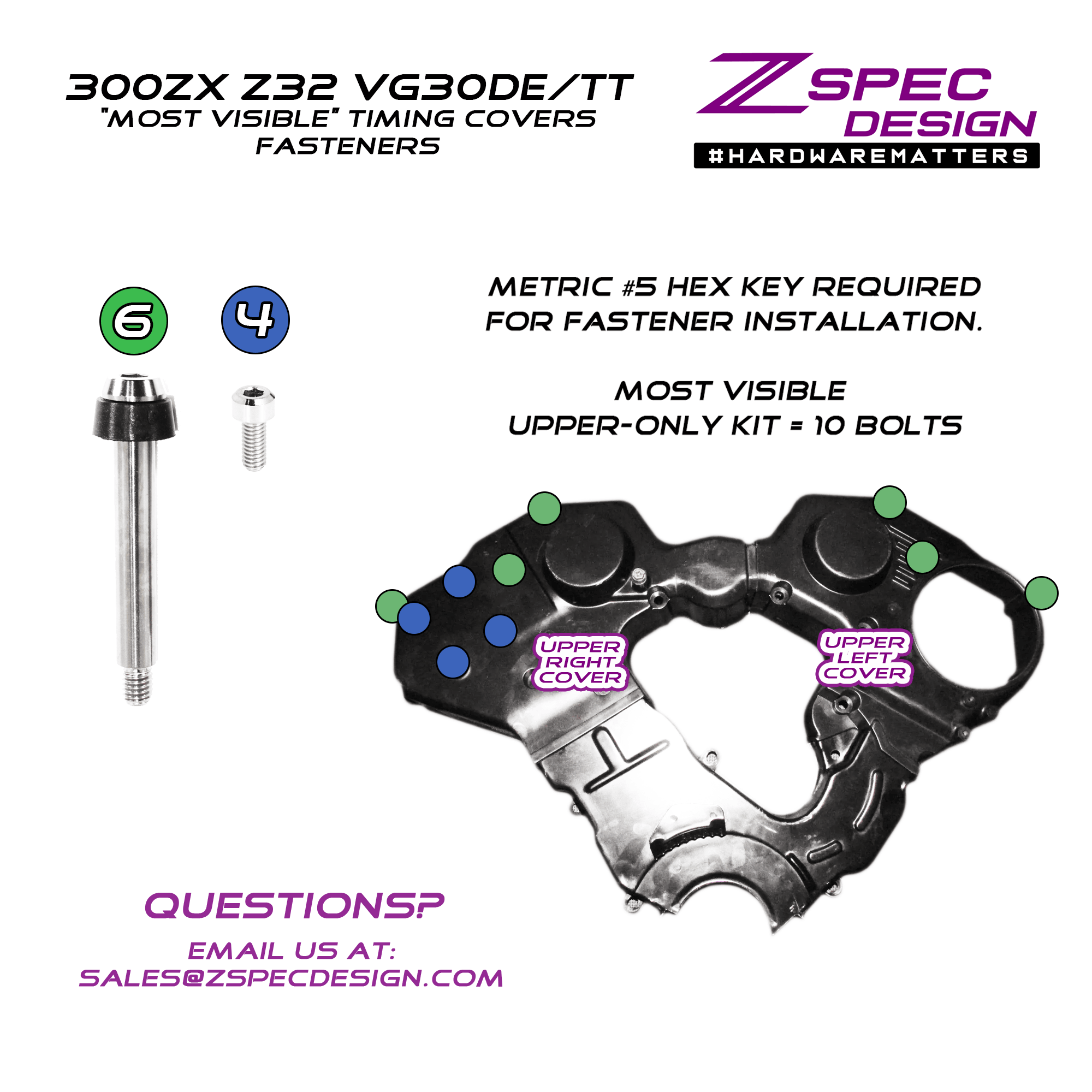 ZSPEC Shoulder-Bolt Timing Covers Fasteners w/ Bushings, Nissan 300zx Z32, Titanium - ZSPEC Design LLC - Hardware Fasteners - 300zx, nissan, Shoulder-bolt, z32 - zspecdesign.com