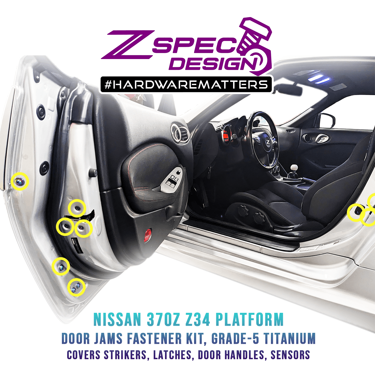 ZSPEC Dress Up Bolts® Fastener Kit, Door Jams Area for Nissan Z34 370z, Titanium - ZSPEC Design LLC - Hardware Fasteners - 370z, door, door jam, Fastener Kit, nissan, z34 - zspecdesign.com