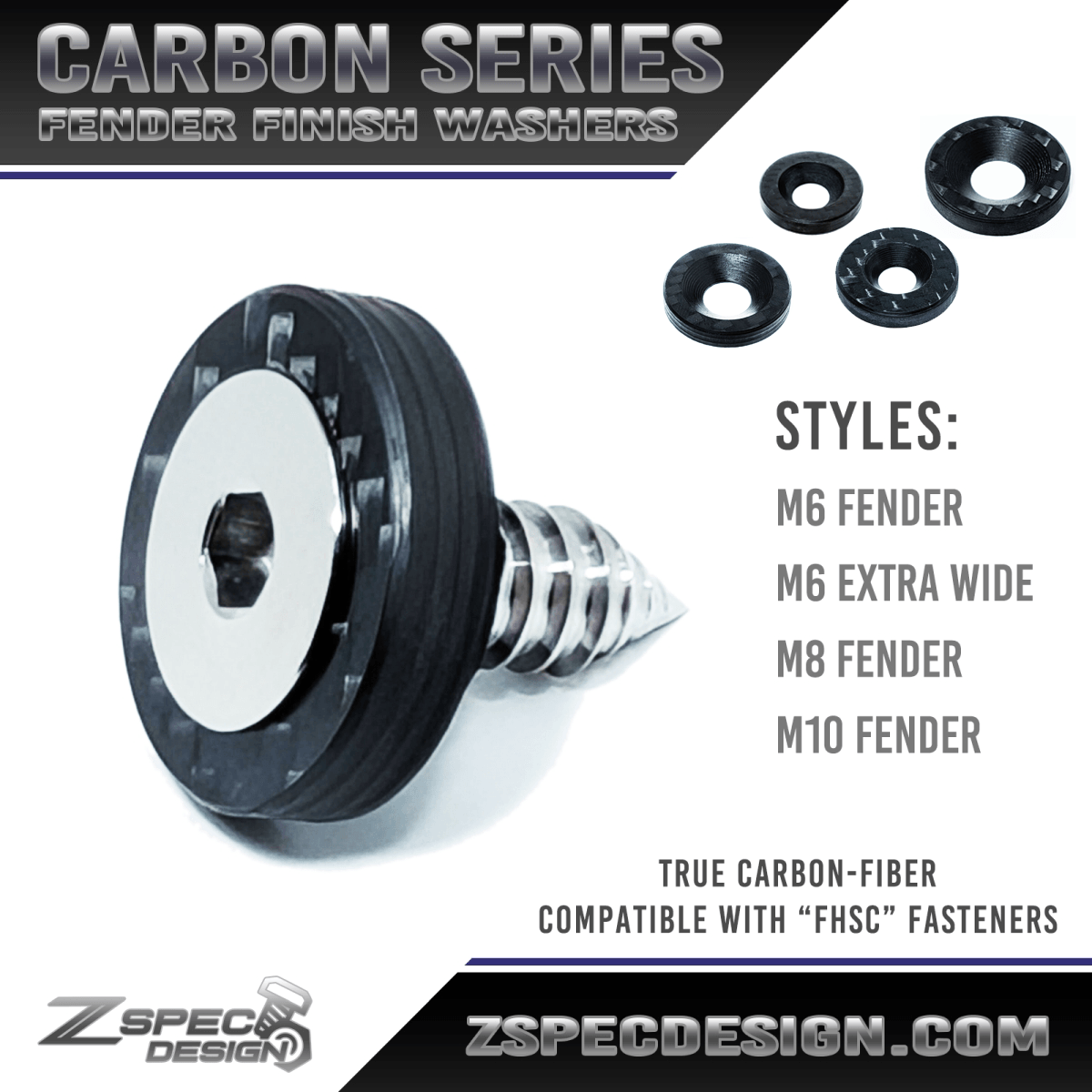 ZSPEC Carbon-Fiber Dress-Up Washers (Carbon-Weave Style), Sold Per Each, Great for automotive or other projects - compatible with DIN 7991 FHSC fasteners.