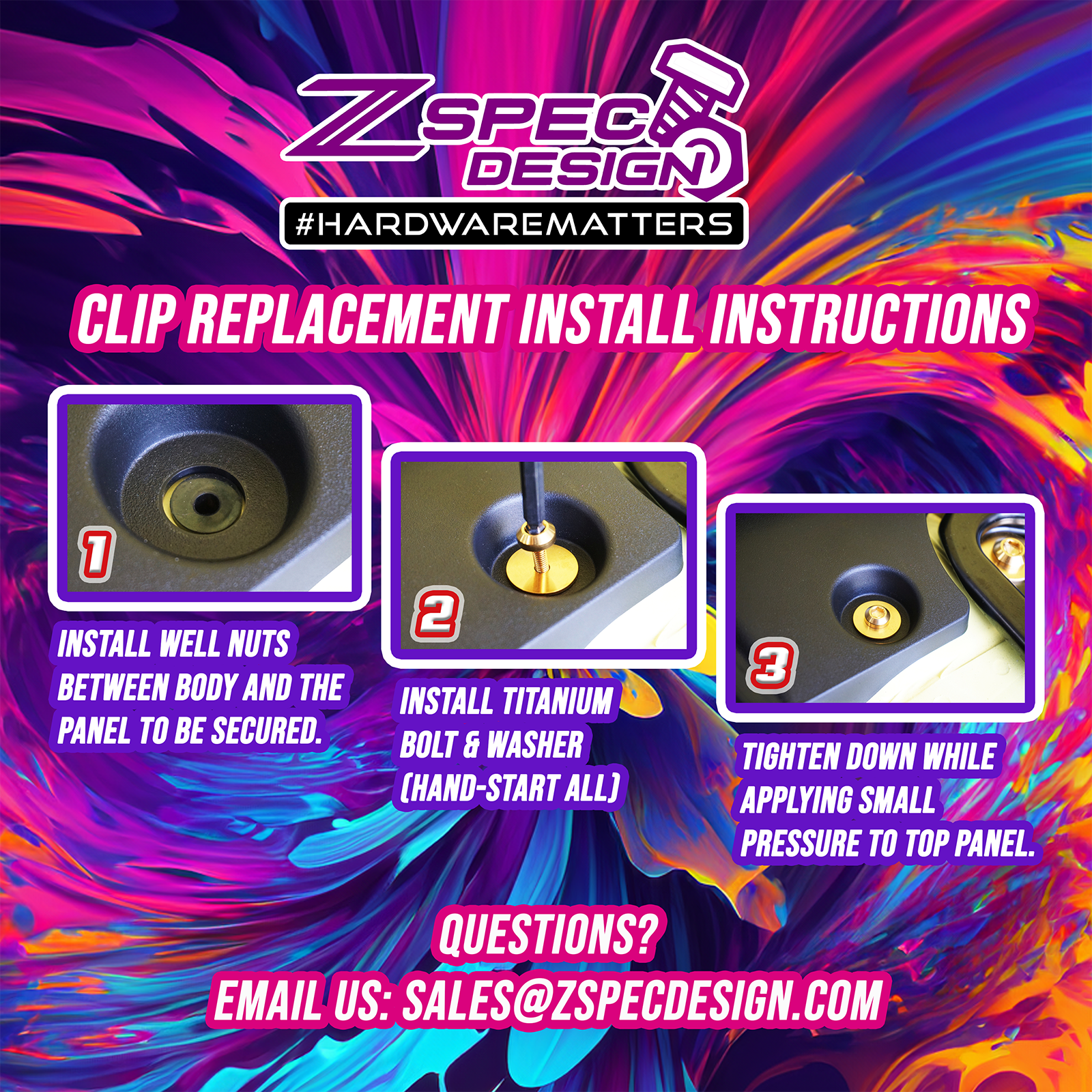 ZSPEC Titanium Clip Replacements Fastener Kit for the Mazda CX-9
Specifications:
Grade-5 Titanium
Lightweight, Visual Upgrade
Durable Finish Options