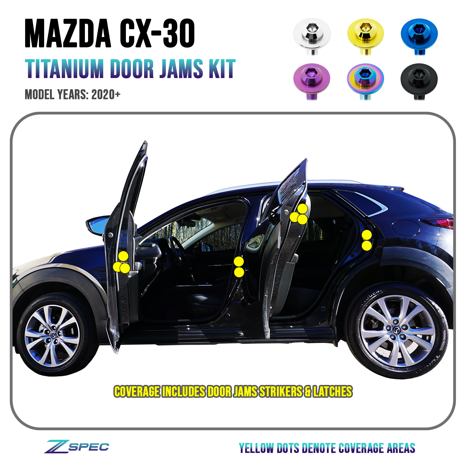 ZSPEC "Stage 2" Dress Up Bolts® Fastener Kit for the '20-24 Mazda CX-30, Titanium - ZSPEC Design LLC - Hardware Fasteners - cx-30, Fastener Kit, mazda, stage 2 - zspecdesign.com