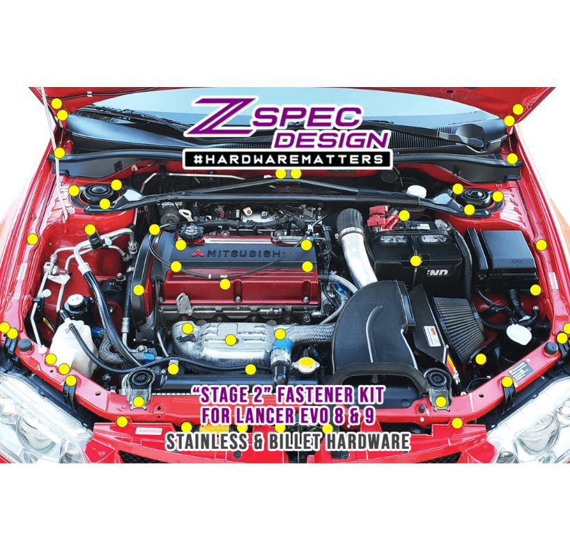 ZSPEC "Stage 2" Dress Up Bolts® Fastener Kit for Mitsubishi EVO 8 & 9, Stainless & Billet - ZSPEC Design LLC - Hardware Fasteners - evo, Fastener Kit, mitsubishi, stage 2 - zspecdesign.com