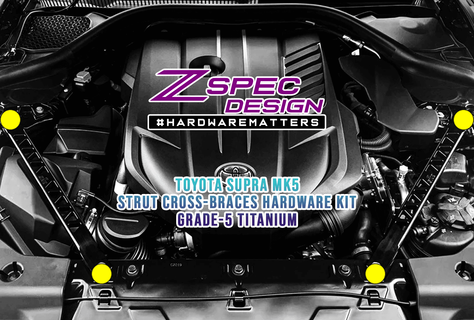 ZSPEC Front Strut Cross-Braces Fasteners for '20+ Toyota Supra MKV GR A90, Titanium - ZSPEC Design LLC - Hardware Fasteners - a90, Fastener Kit, gr, mkv, supra, toyota - zspecdesign.com