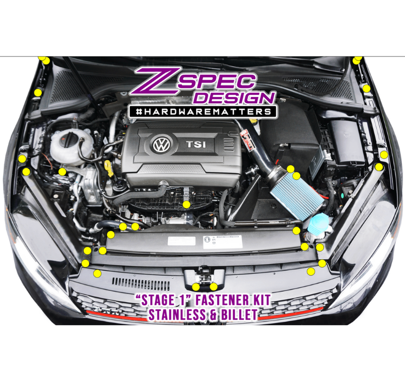 ZSPEC "Stage 1" Dress Up Bolts® Fastener Kit for '15+ VW Golf GTI 2.0L MK7, Stainless & Billet