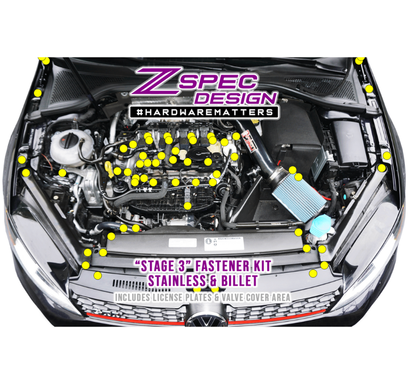 ZSPEC "Stage 3" Dress Up Bolts® Fastener Kit for '15+ VW Golf GTI 2.0L MK7, Stainless & Billet - ZSPEC Design LLC - Hardware Fasteners - Fastener Kit, golf, gti, mk7, stage 3, volkswagen, vw - zspecdesign.com