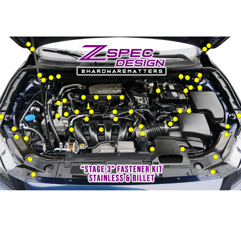 ZSPEC "Stage 3" Dress Up Bolts® Fastener Kit for '14-17 Mazda3 2.0L, Stainless & Billet - ZSPEC Design LLC - Hardware Fasteners - Fastener Kit, mazda, mazda3, stage 3 - zspecdesign.com
