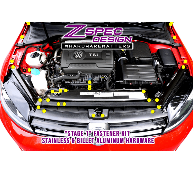 ZSPEC "Stage 1" Dress Up Bolts® Fastener Kit for '15+ VW Golf R MK7, Stainless & Billet - ZSPEC Design LLC - Hardware Fasteners - Fastener Kit, golfr, mk7, stage 1, vw - zspecdesign.com