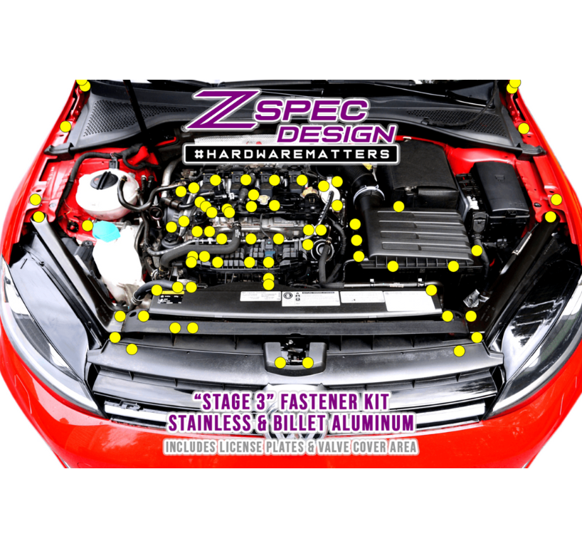 ZSPEC "Stage 3" Dress Up Bolts® Fastener Kit for '15+ VW Golf R MK7, Stainless & Billet - ZSPEC Design LLC - Hardware Fasteners - Fastener Kit, golf, mk7, r, stage 3, volkswagen, VW, Washer Color - zspecdesign.com