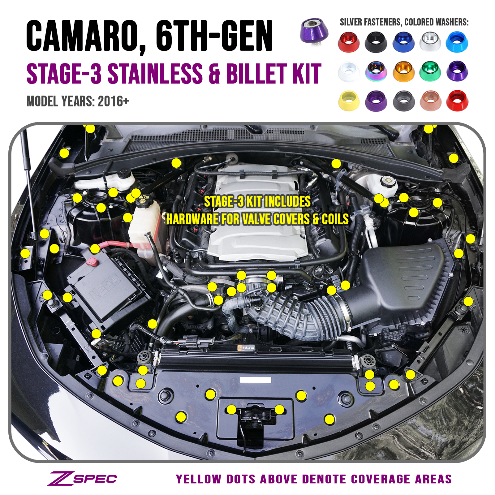 ZSPEC "Stage 3" Dress Up Bolts® Fastener Kit for '16+ Chevy V8 Camaro SS, Stainless & Billet - ZSPEC Design LLC - Hardware Fasteners - camaro, chevrolet, chevy, Fastener Kit, SS V8, stage 3 - zspecdesign.com