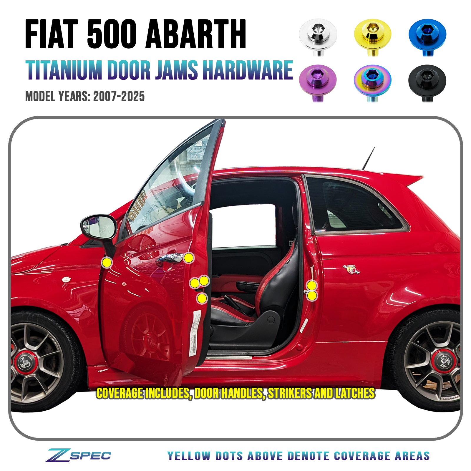 ZSPEC Staged Dress Up Bolts Fastener Hardware Kit for '07-25 Fiat 500 & Abarth Titanium Grade-5 - ZSPEC Design LLC