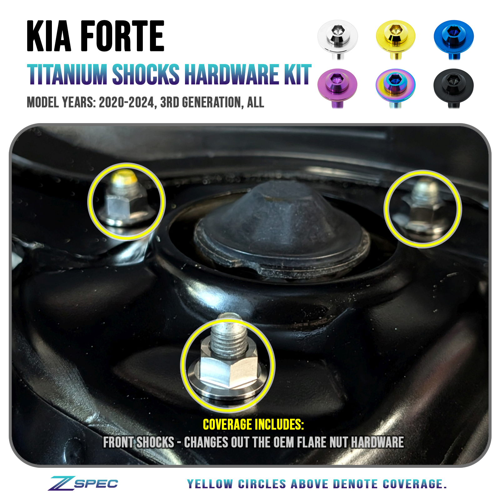 ZSPEC Front-Shocks Titanium Fastener Kit for 2019-24 Kia Forte