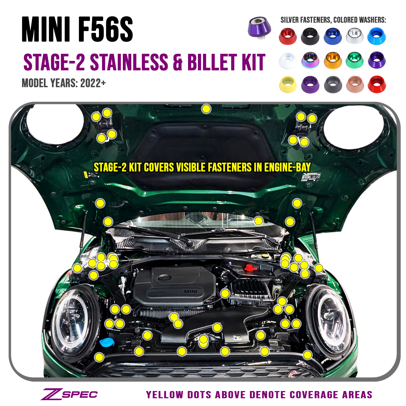 ZSPEC Stage-2 Fastener Kit for the '22+ Mini Cooper F56s, Stainless & Billet