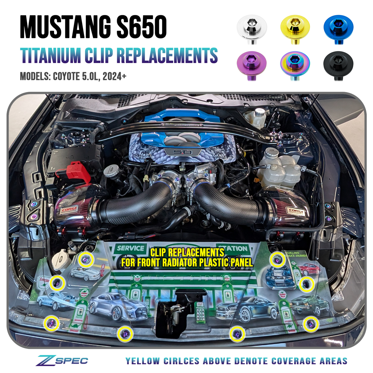 Mustang S650 Titanium Plastic-Clip Replacements Dress Up Bolts Hardware | ZSPEC Design LLC