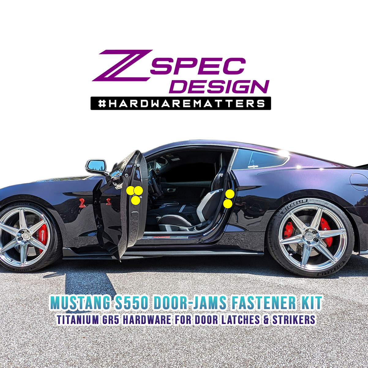 ZSPEC Door-Jams Fastener Kit for '15-23 Ford Mustang S550, Titanium
Lightweight Grade-5 Titanium
Bagged & Labeled
Keywords: Engine Bay Car Show