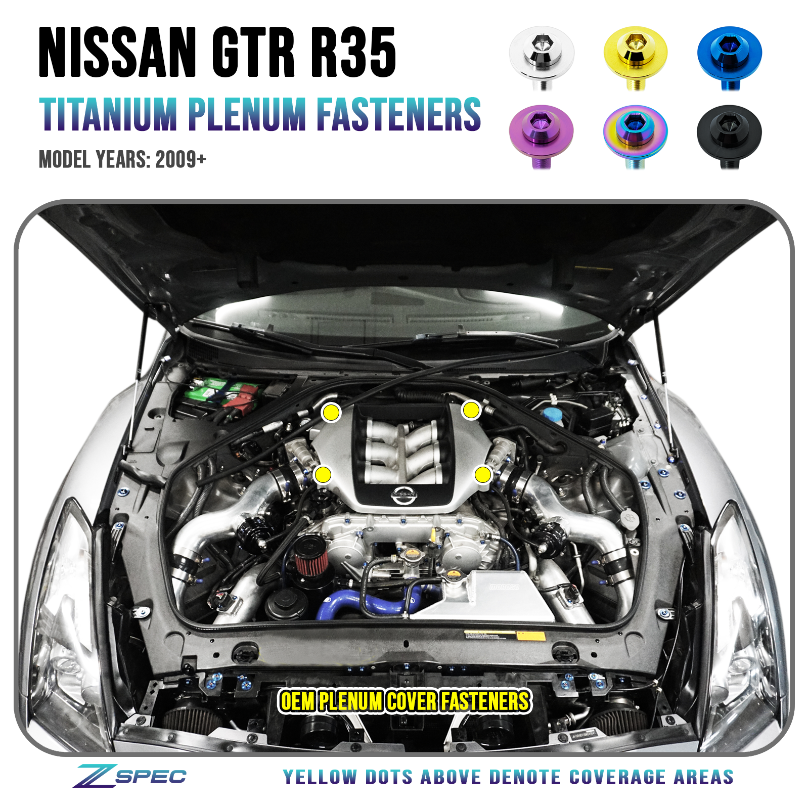 ZSPEC Dress Up Bolts® Fastener Kit for Nissan Skyline GT-R R35 Plenum Cover, Titanium - ZSPEC Design LLC - Hardware Fasteners - GT-R, GTR, nissan, plenum, R35, skyline, titanium - zspecdesign.com