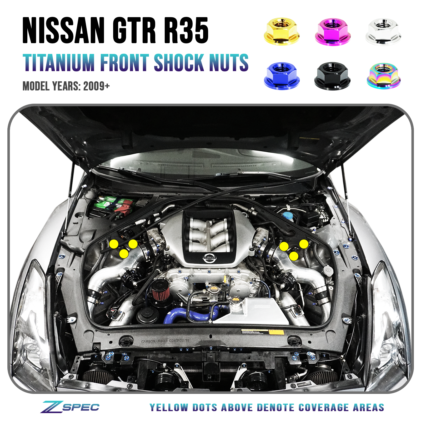 Front Shock Tower Nuts fits Nissan Skyline GT-R/GTR R35, Titanium GR5 - ZSPEC Design LLC - Hardware Fasteners - gt-r, gtr, nissan, nuts, r35, shock, skyline - zspecdesign.com