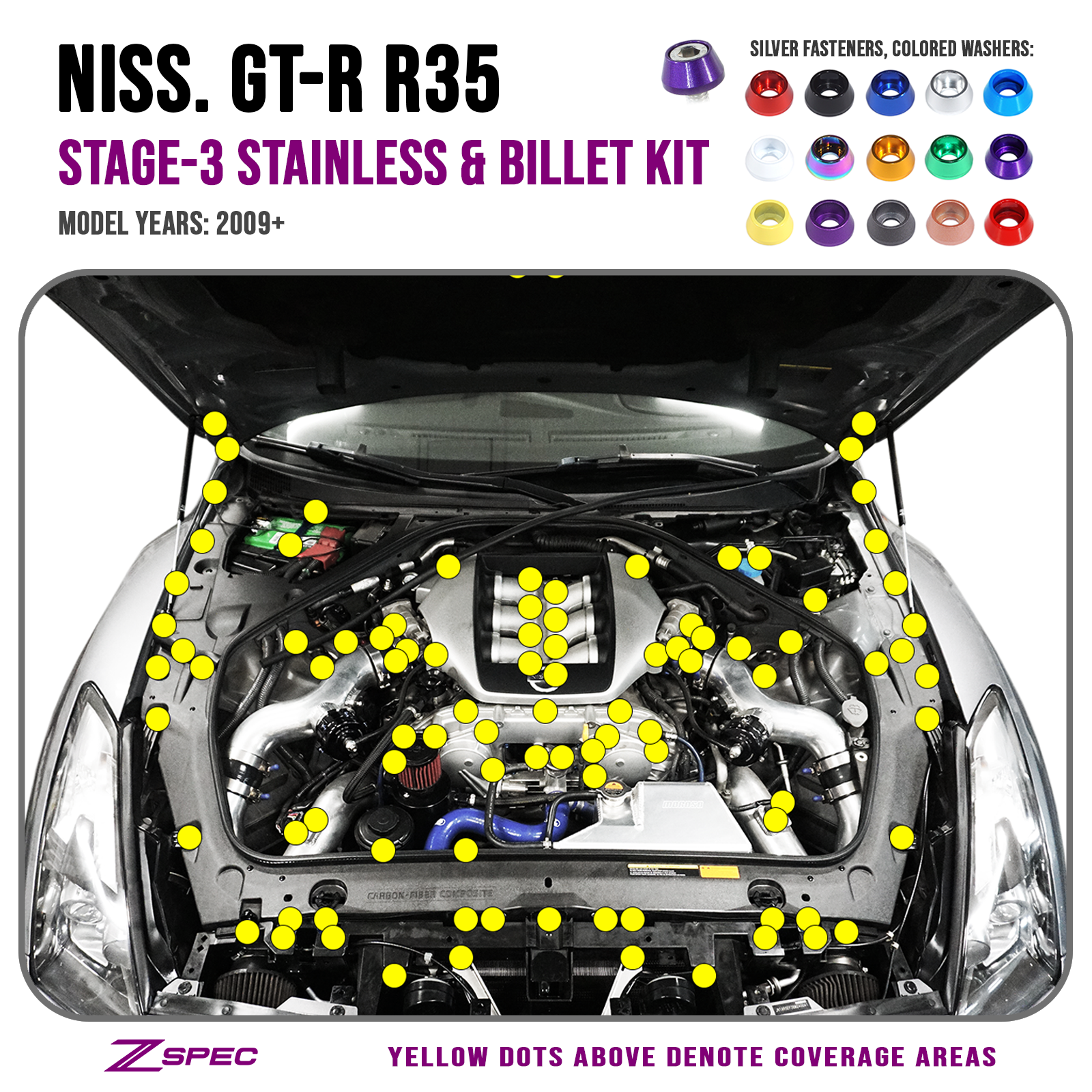 ZSPEC "Stage 3" Dress Up Bolts® Fastener Kit for '09-24 Nissan GTR (R35), Stainless & Billet - ZSPEC Design LLC - Hardware Fasteners - Fastener Kit, gt-r, gtr, nissan, stage 3 - zspecdesign.com
