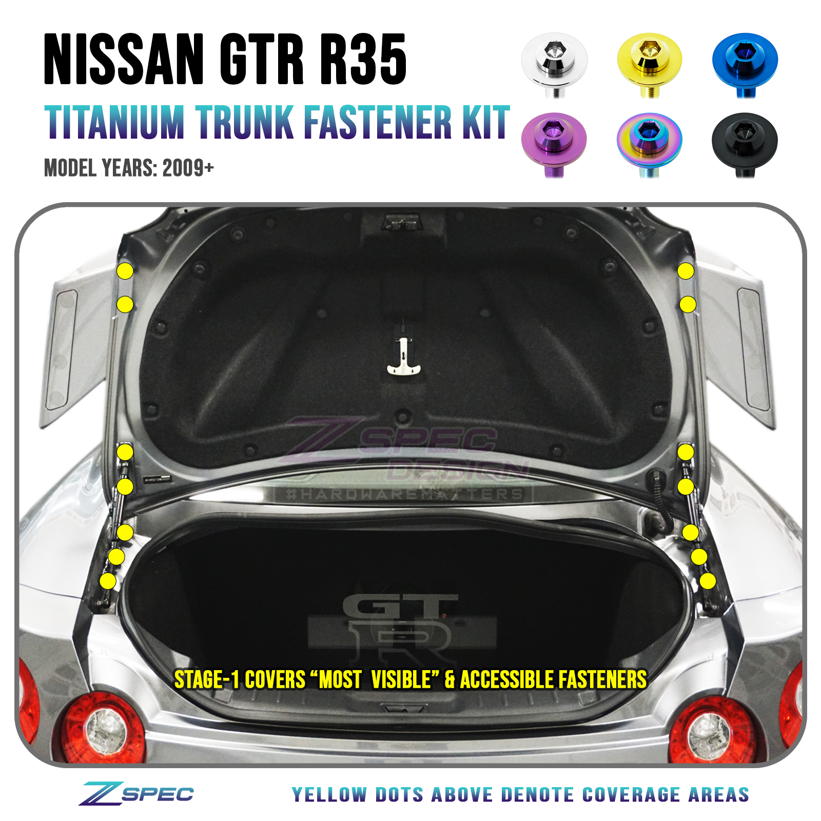 ZSPEC Trunk Area Dress Up Bolts® Fastener Kit for '09-23 Nissan GTR (R35), Titanium - ZSPEC Design LLC - Hardware Fasteners - Fastener Kit, gt-r, gtr, nissan, r35, skyline, titanium - zspecdesign.com