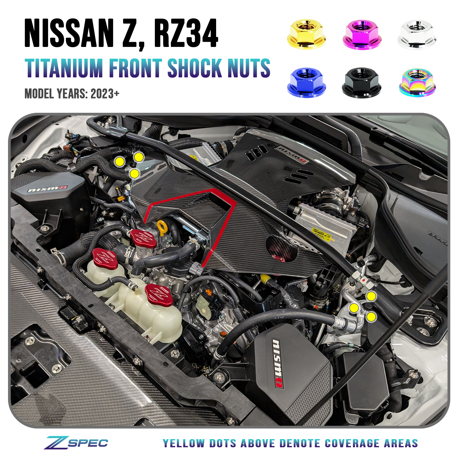 ZSPEC Shock Tower Nuts for '23+ Nissan Z, Titanium - ZSPEC Design LLC - Hardware Fasteners - 350z, 370z, g35, g37, RZ34 not 400z zspecdesign.com