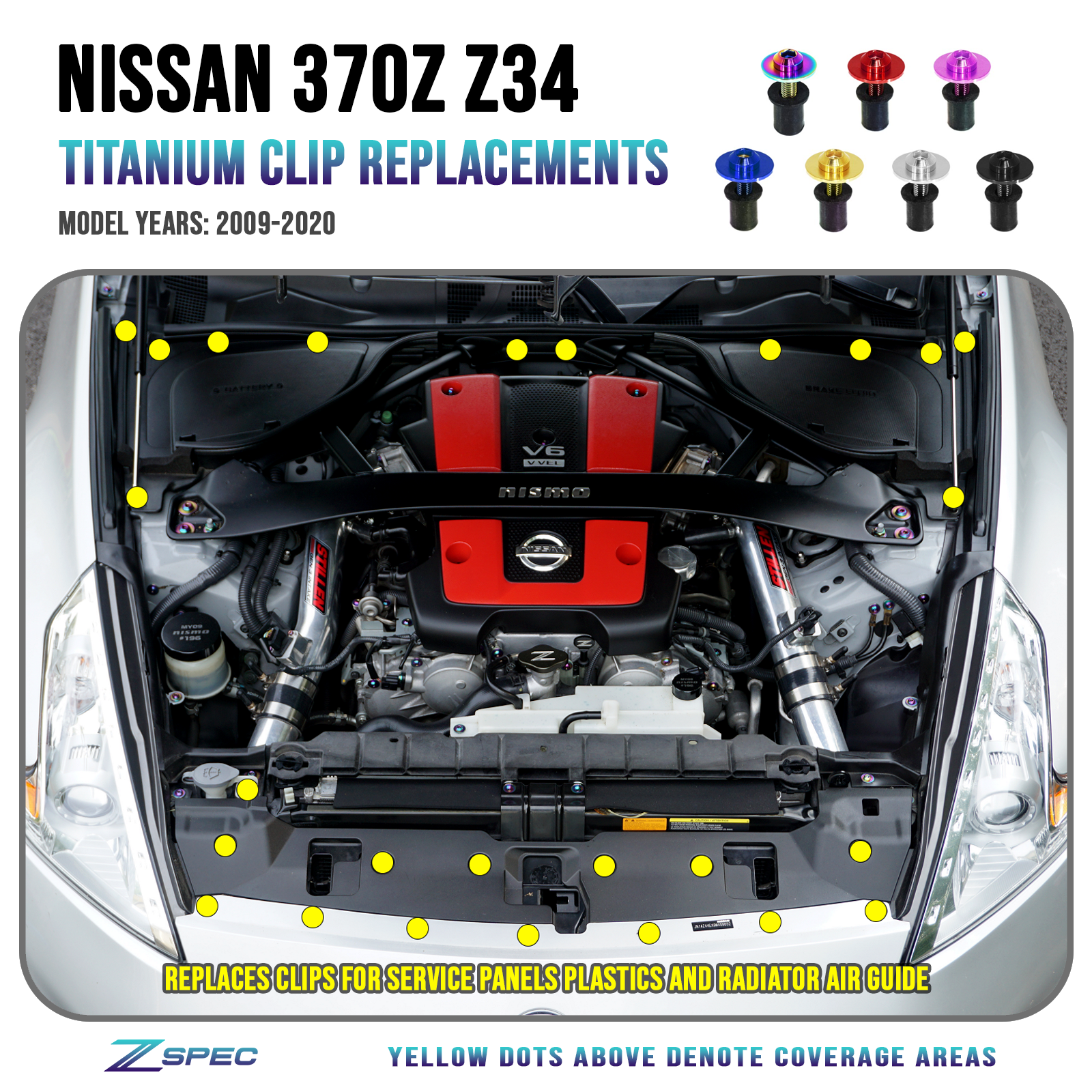 ZSPEC Plastic-Clips Replacement Kit for '09-20 Nissan 370z Z34, Grade-5 Titanium - ZSPEC Design LLC - Hardware Fasteners - 370z, clip replacement, Fastener Kit, nissan, nissanz, titanium, z34 - zspecdesign.com