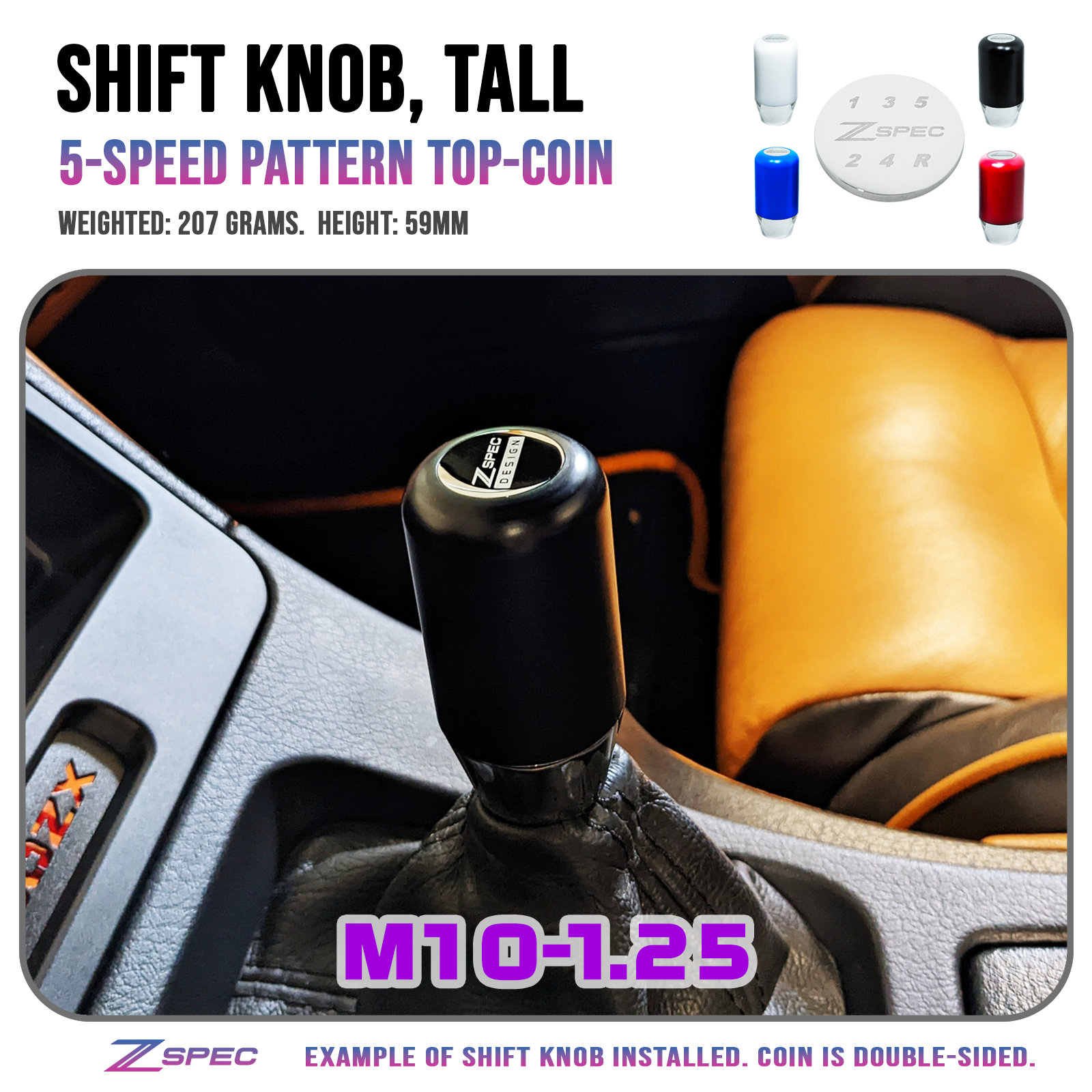 ZSPEC Shift Knob, M10-1.25 Delrin & Stainless, 5-Speed 300zx R32/33/34