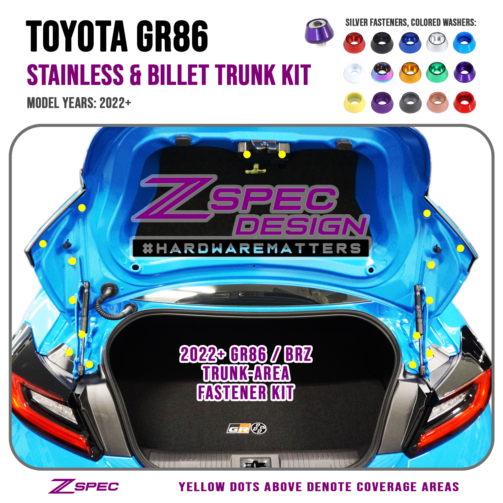 ZSPEC Trunk Area Fastener Kit for '22+ Toyota GR86 & Subaru BRZ, Stainless & Billet