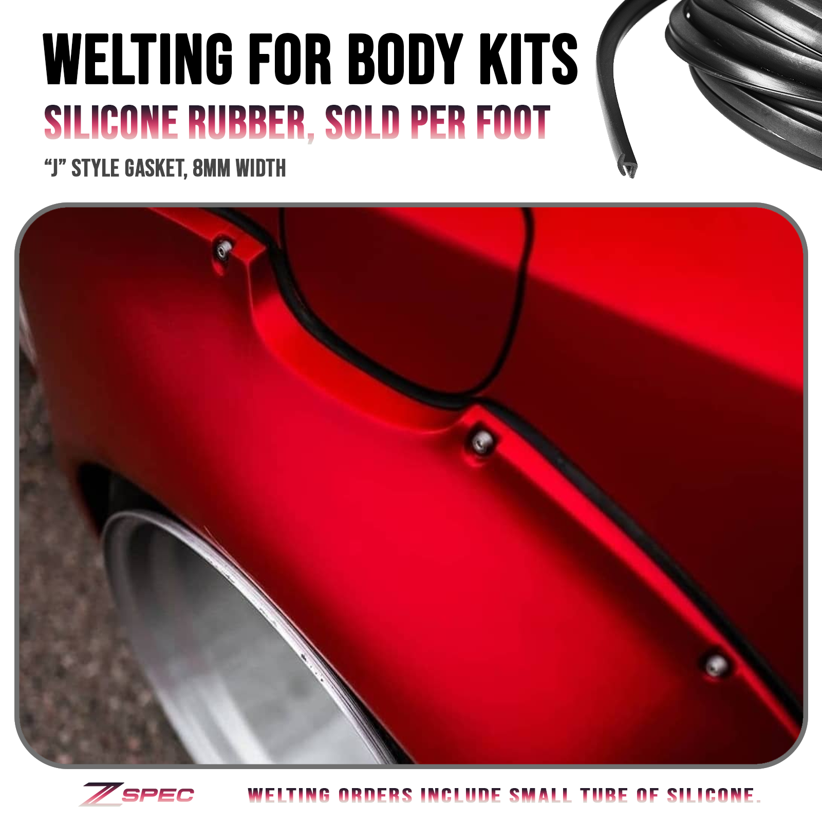 ZSPEC Body Kit & Fender Flare 8mm Welting, Silicone Rubber, Made in USA, Sold Per Foot - ZSPEC Design LLC - Hardware Fasteners - 10-pack, body, body hardware, Dress Up Bolt, m5, per each, Rivet nut, stainless, welting - zspecdesign.com