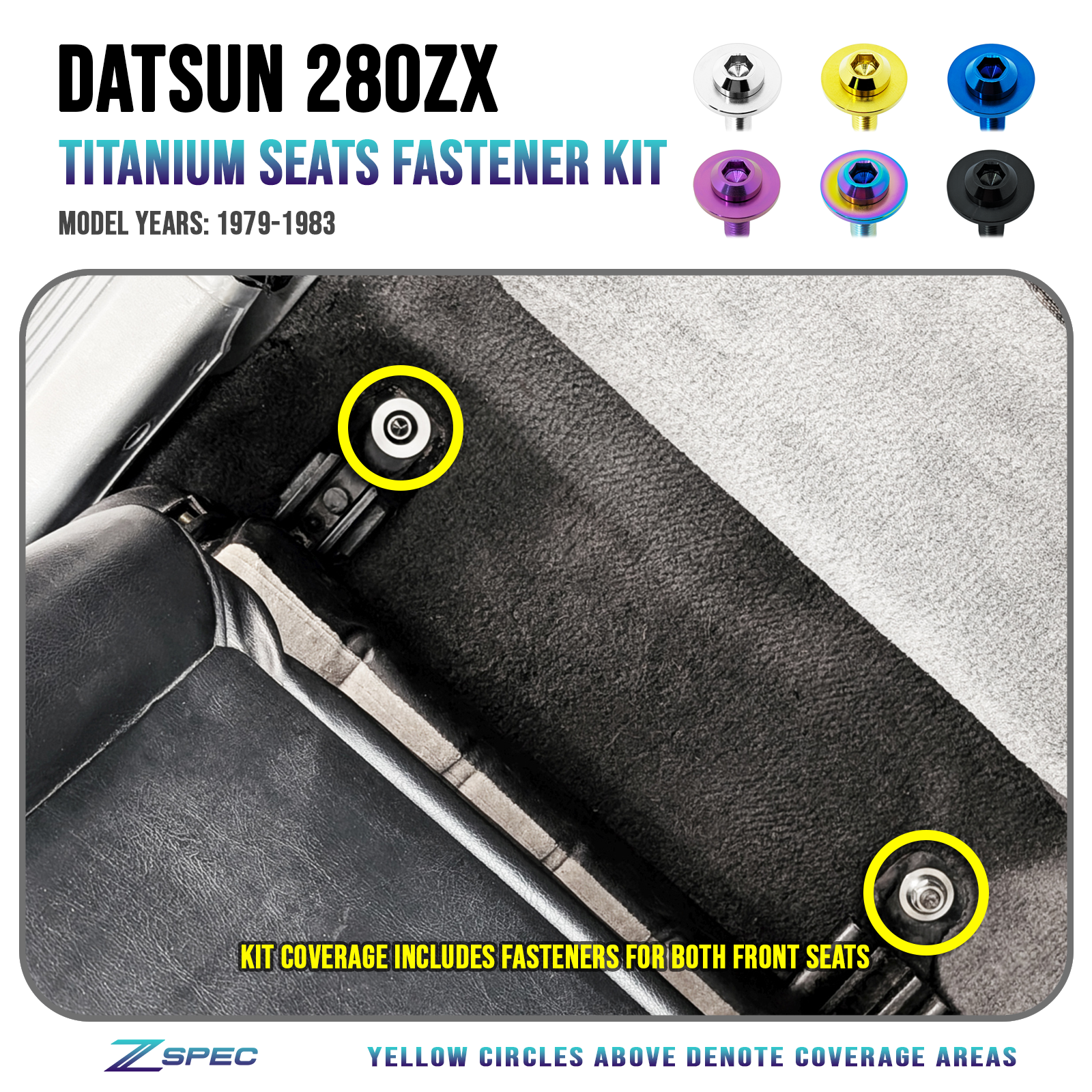 ZSPEC Titanium Front-Seats Fastener Kit for the Datsun 280zx S130 Platform
