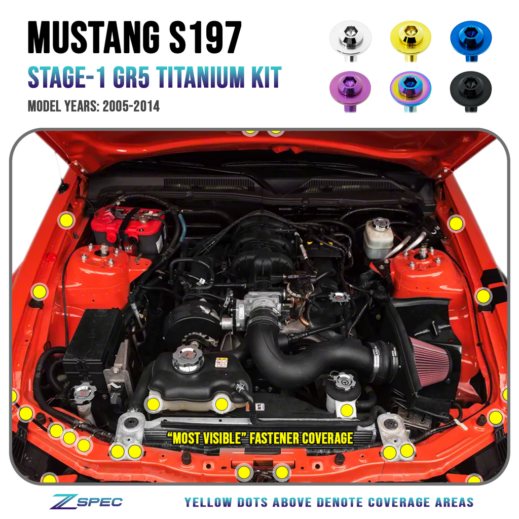 ZSPEC Stage-1 Dress-Up Bolts® Fastener Kit for Ford Mustang S197, Tita