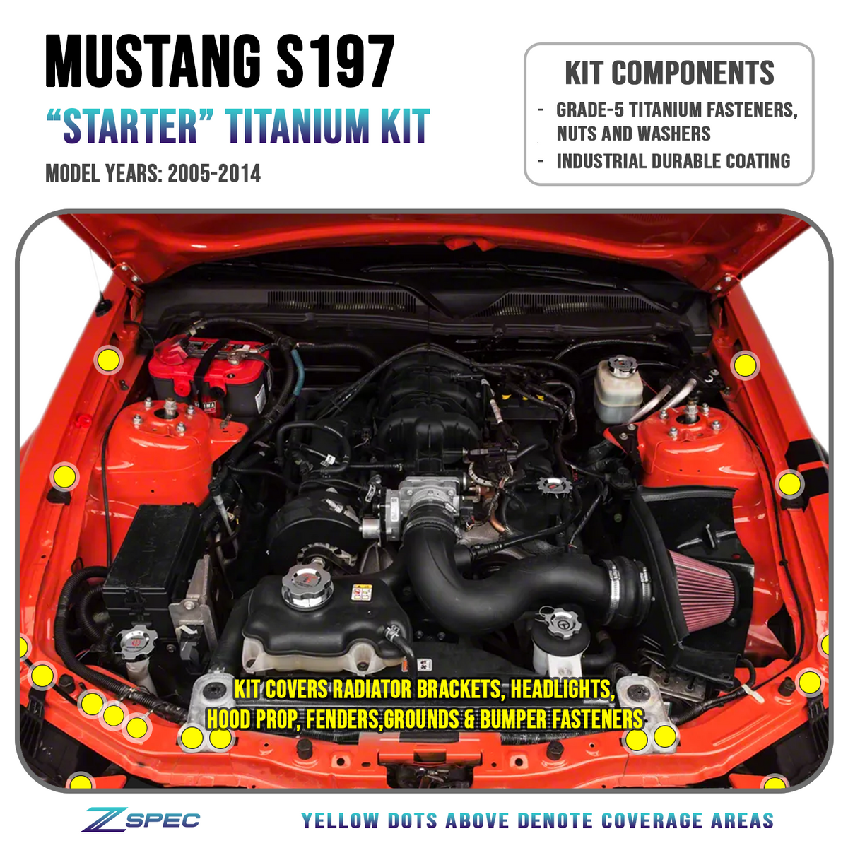 ZSPEC Mustang S197 Starter Kit Titanium Grade-5 Hardware - Dress Up Bolts Washers Nuts GR5