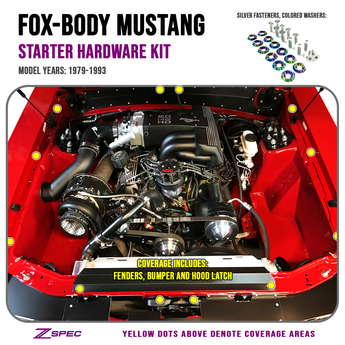 ZSPEC Fenders/Bumper/Hood Latch Kit, Mustang Fox-Body, Stainless & Billet - ZSPEC Design LLC - Hardware Fasteners - Fastener Kit, ford, fox, mustang - zspecdesign.com